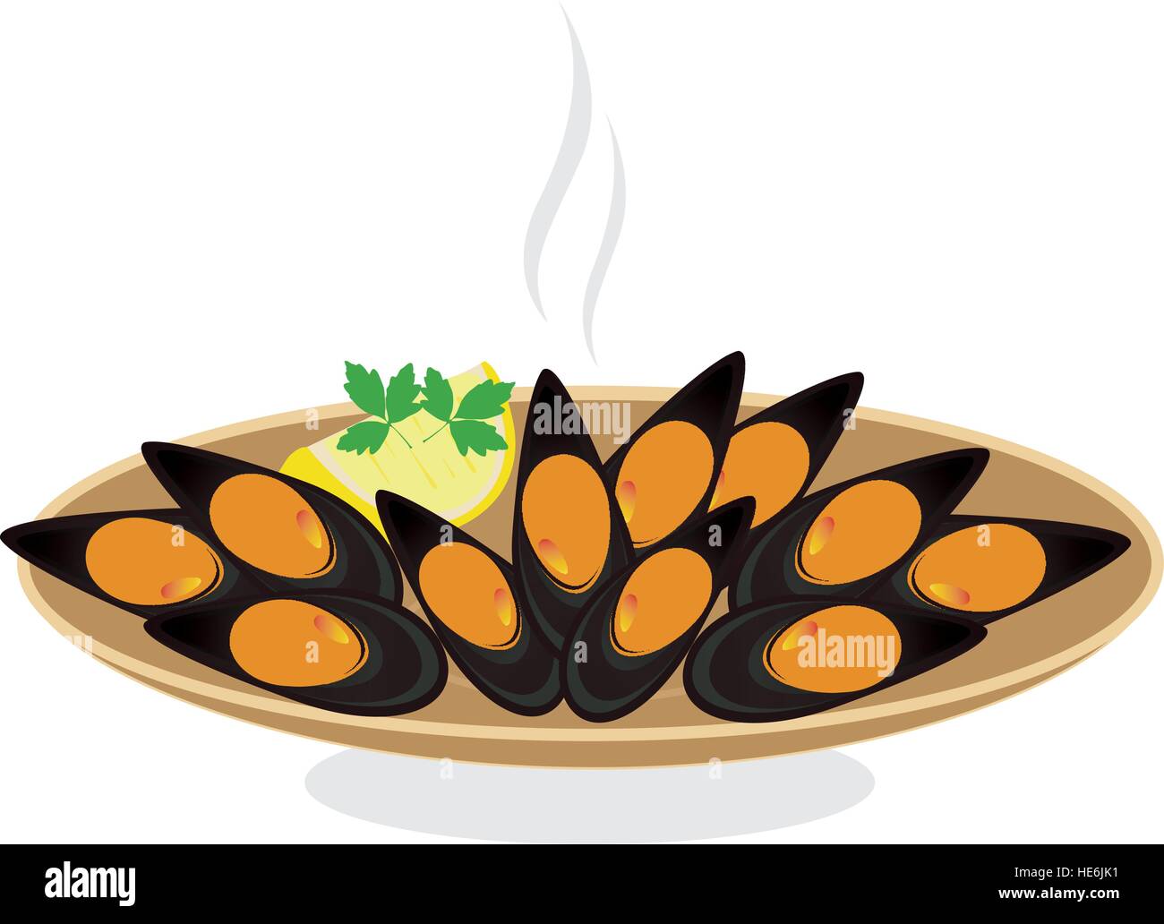 Steamed mussels Stock Vector