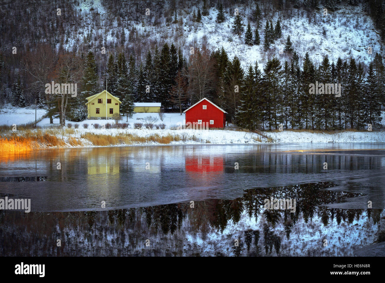 Small farm by the lake Nydammen in Reppe, Ranheim, middle Norway ...