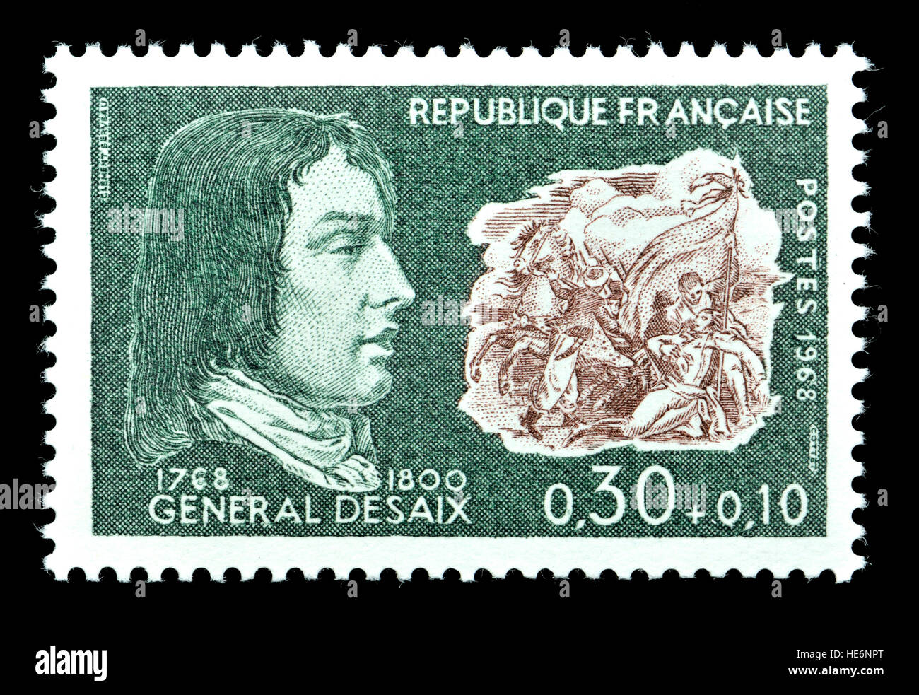 French postage stamp (1968) : Louis Charles Antoine Desaix (1768 – 1800) French general and military leader. From a painting by Andrea Appiani. Stock Photo
