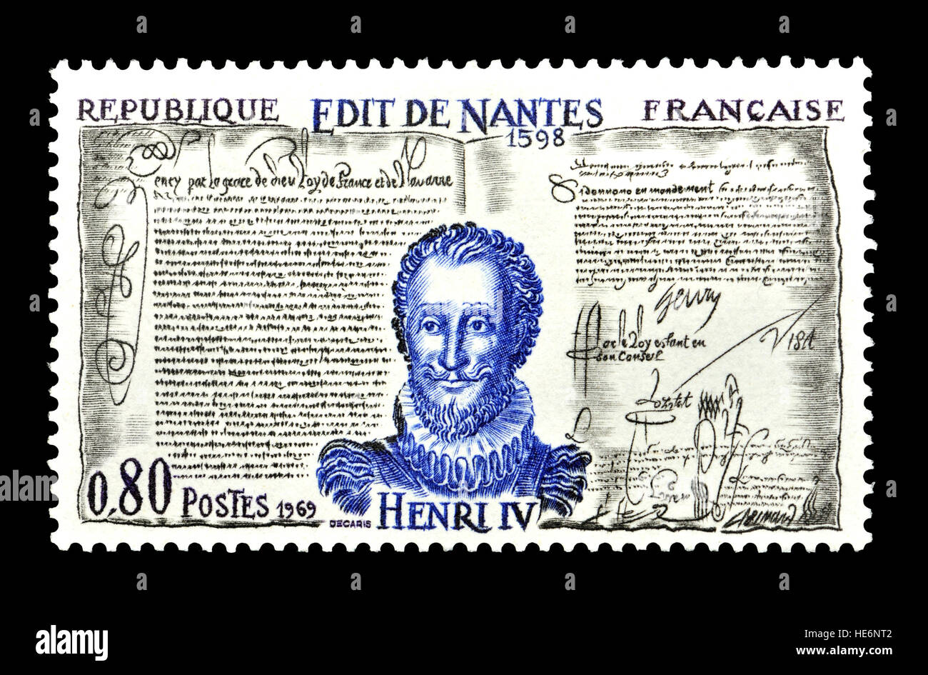 French postage stamp (1969) : Edict of Nantes / Edit de Nantes. Signed 1598 by King Henry IV of France, granted the Calvinist Protestants of France (. Stock Photo