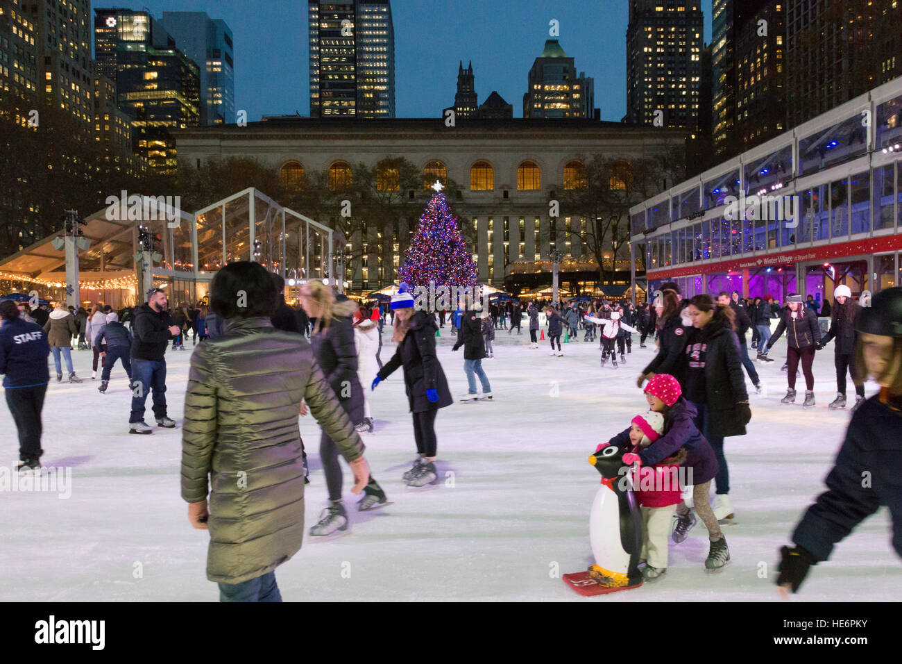 The Skating Rink at the Bank of America Winter Village at Bryant Park, New York City, USA Stock Photo