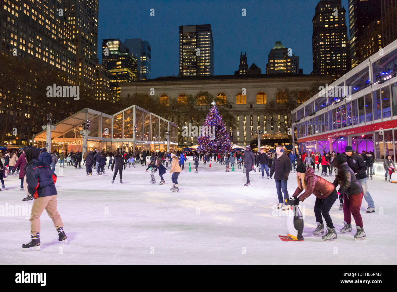 The Skating Rink at the Bank of America Winter Village at Bryant Park, New York City, USA Stock Photo