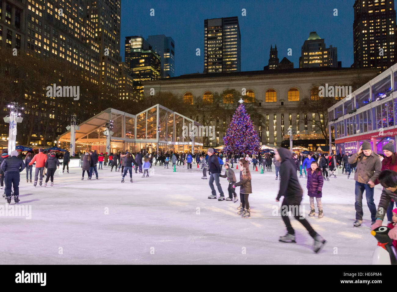 The Skating Rink at the Bank of America Winter Village at Bryant Park, New York City, USA Stock Photo