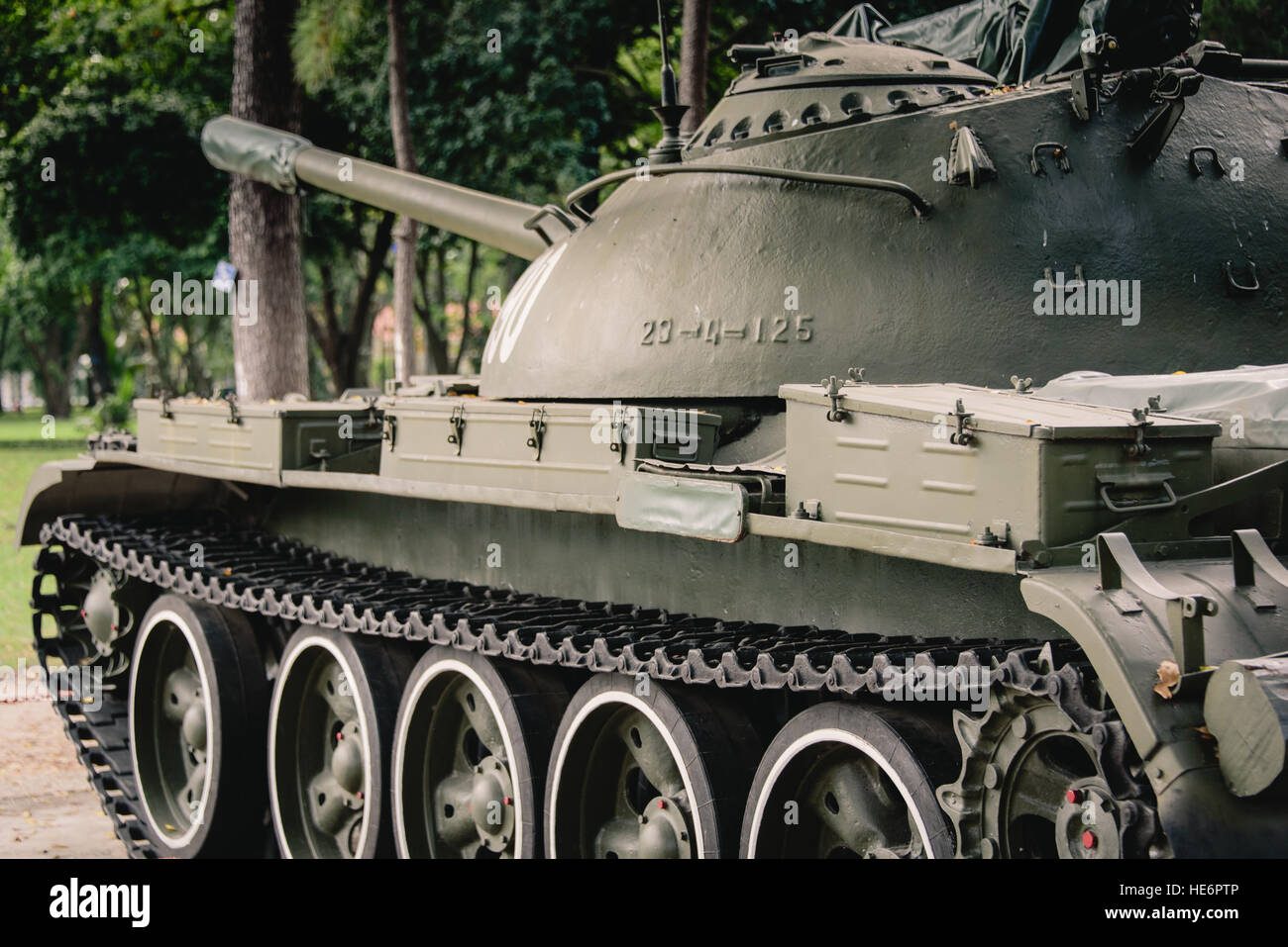 Vietnamese T-54 tank in the gates of the Vietnamese independence palace, Ho Chi Minh City Stock Photo