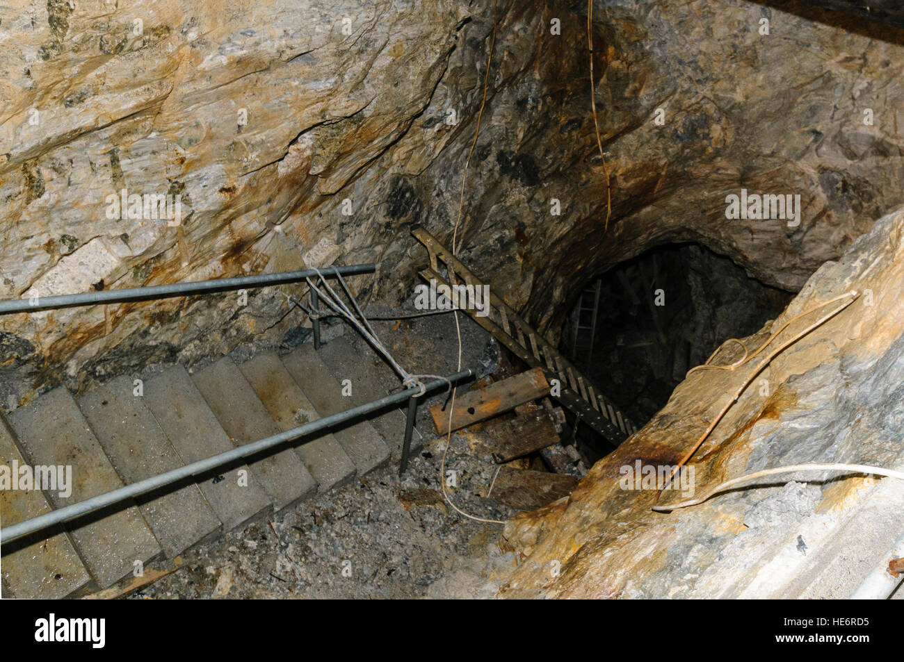 Steps and ladder leading to deeper mines at Glengowla Mines, Oughterard