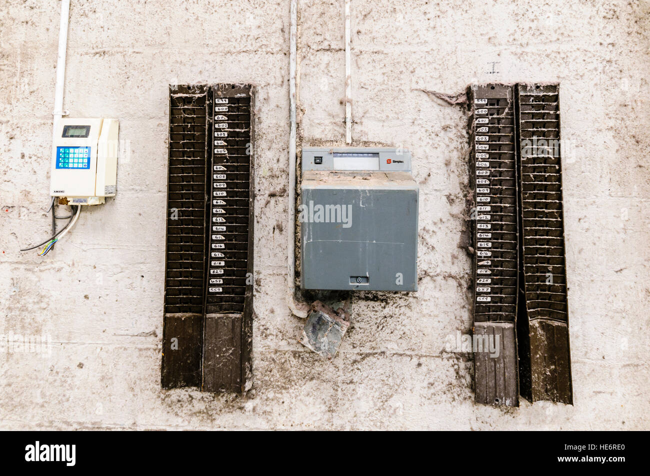 Clocking-in time machine at an abandoned factory Stock Photo