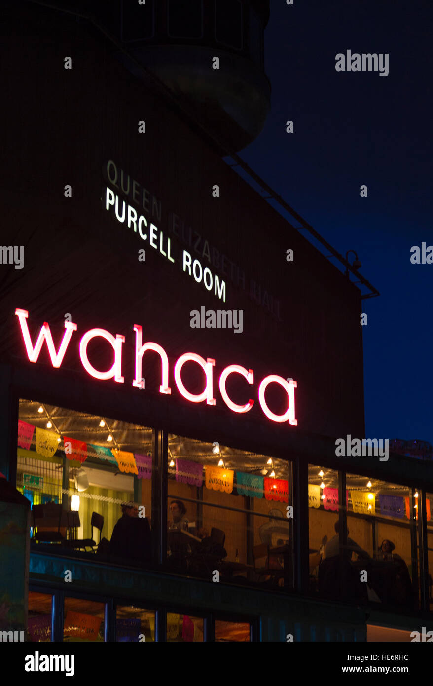 Wahaca Mexican Restaurant, Queen Elizabeth Hall, Southbank Centre, London, UK. By night. Stock Photo