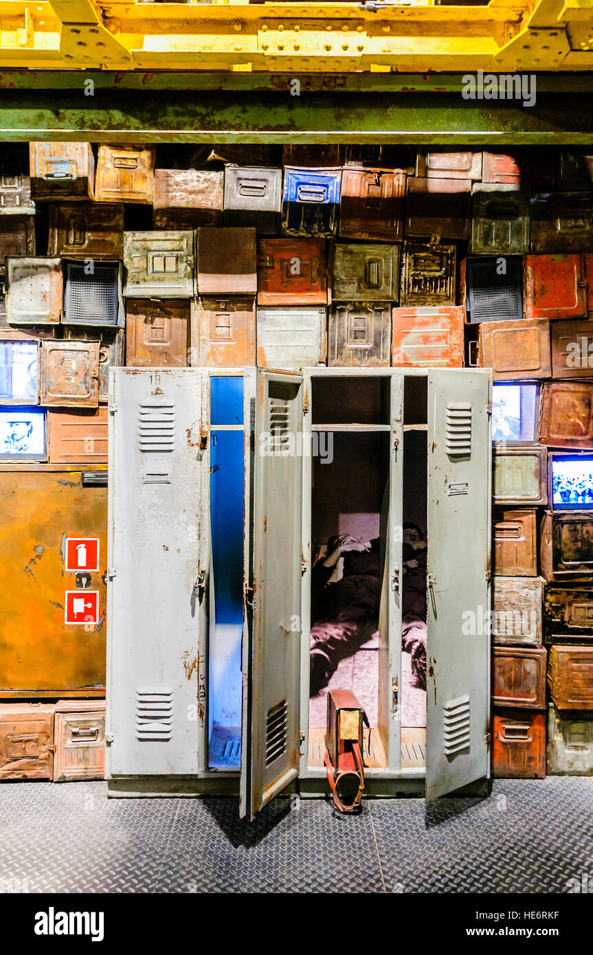 Lockers and metal storage boxes used by workers in the Lenin Shipyard