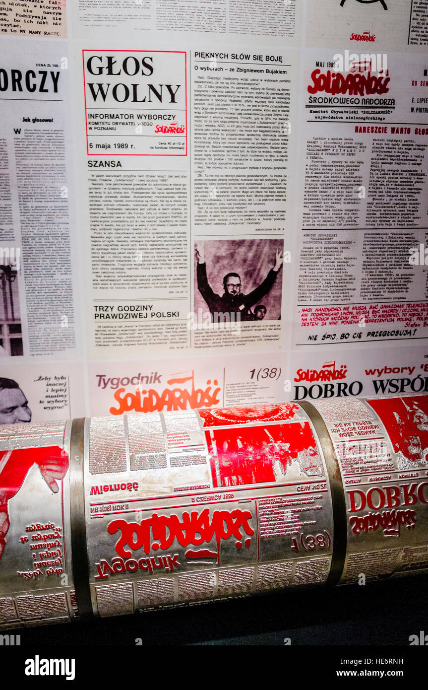 Printing press producing the illegal Solidarity newspaper in the European Solidarity Centre, Gdansk Stock Photo