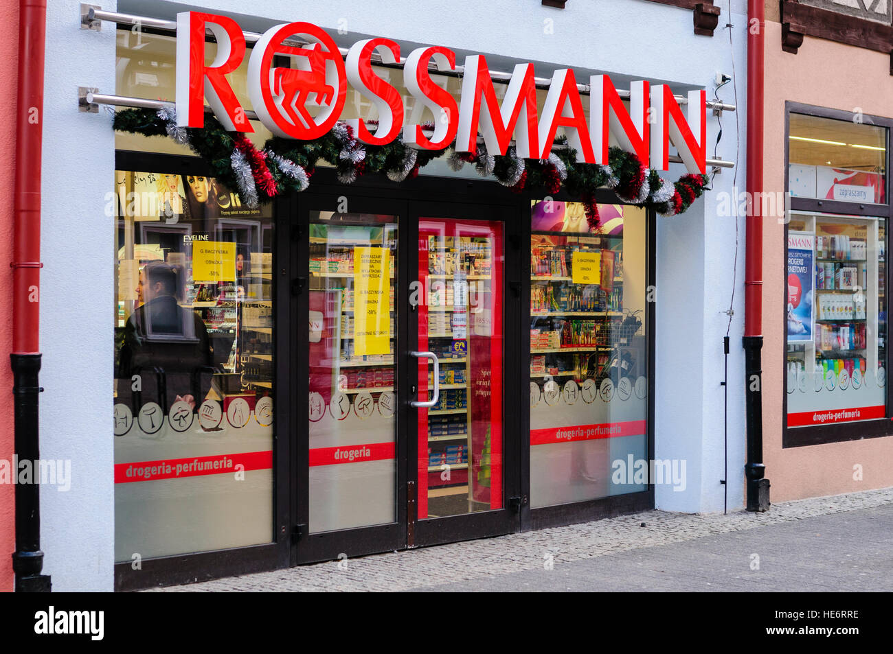 Entrance of a Rossmann Store. The Rossmann GmbH commonly known as Rossmann  Drogeria Parfumeria Cosmetic Shop is the second largest drugstore chain bas  Stock Photo - Alamy