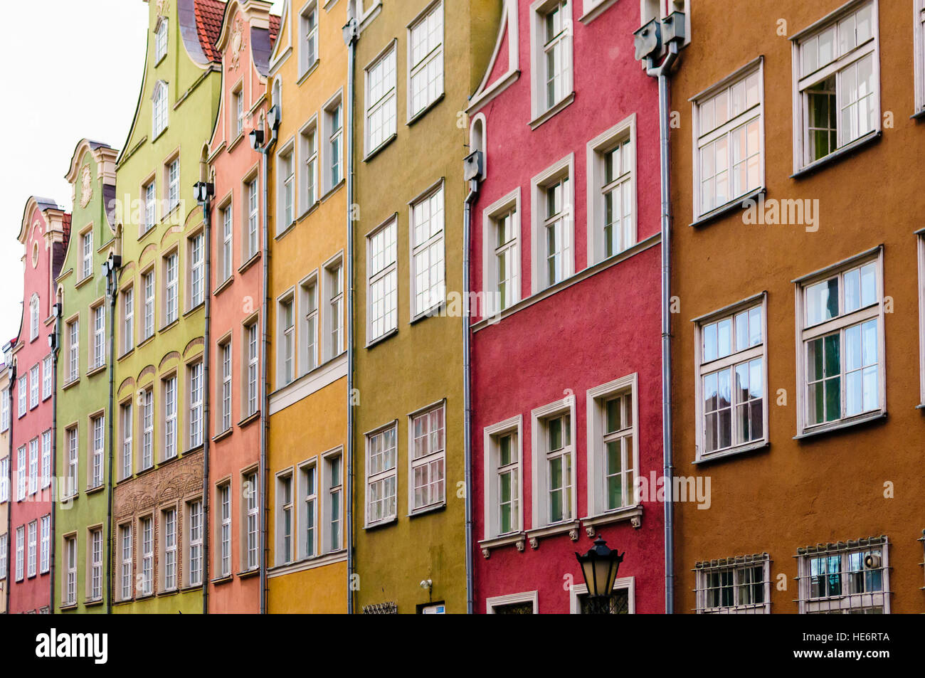 Multicoloured buildings in Dluga, Dlugi Targ, Gdansk Stock Photo