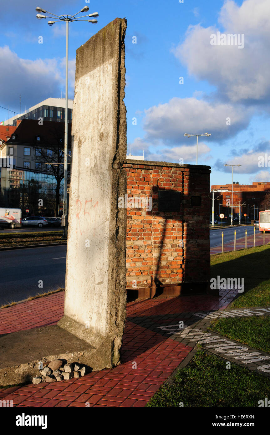 Piece of the Berlin Wall on display in Gdansk, beside the headquarters of Solidarity. Stock Photo