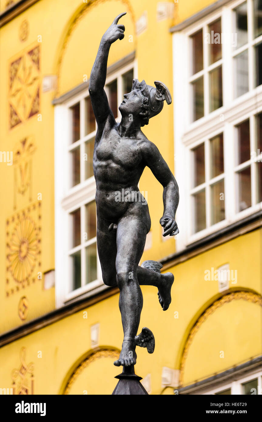 Statue of the Greek God Mercury (Hermes), Dlugi Targ, Gdansk Stock Photo
