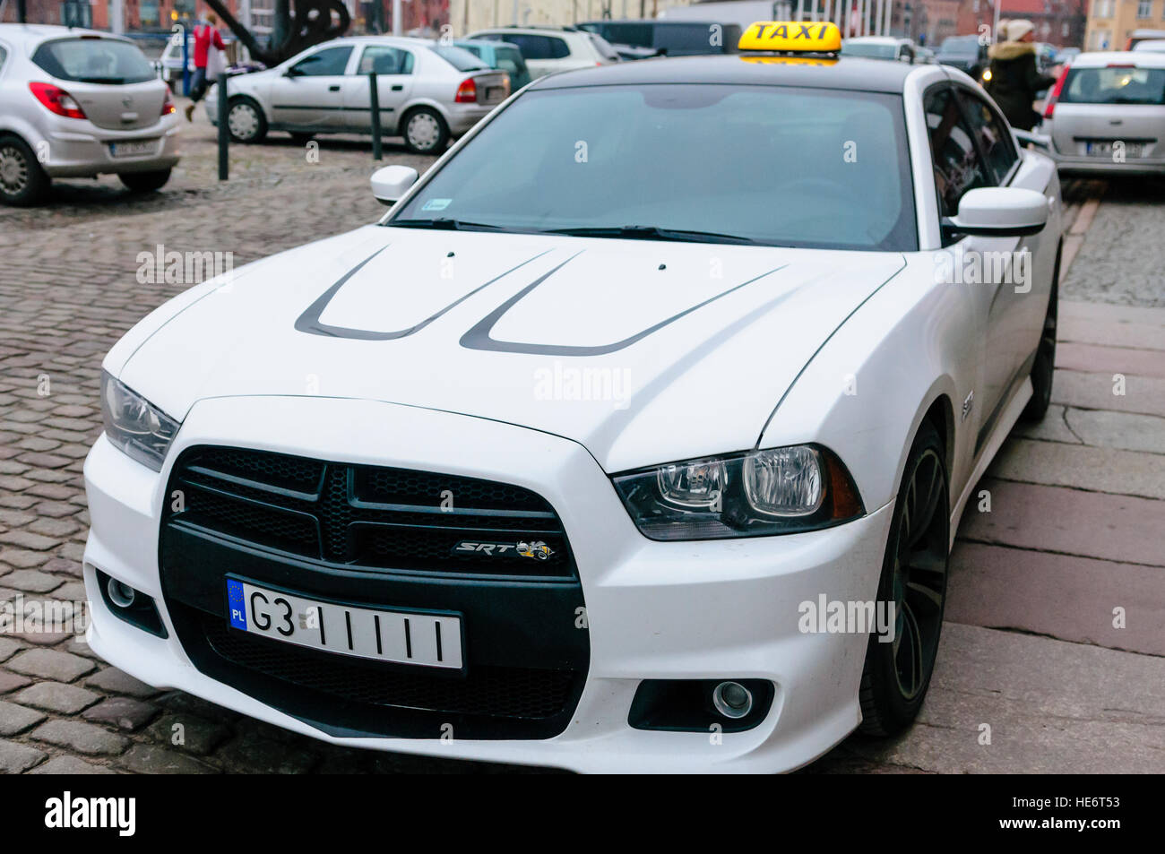 Dodge Charger SRT being used as a taxi in Gdansk, Poland. Stock Photo