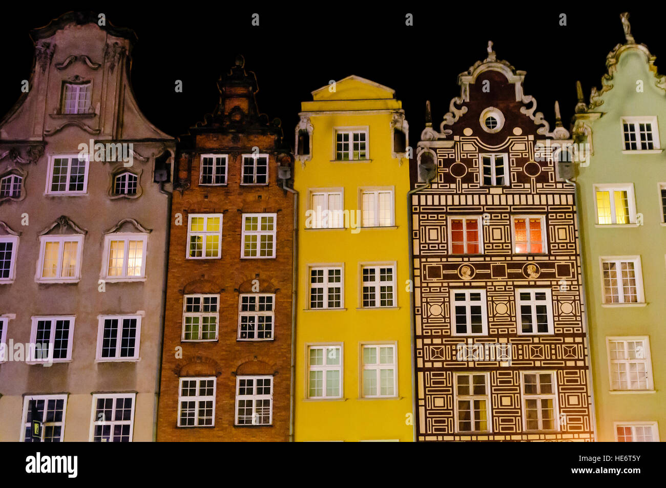 Buildings in Dluga, Dlugi Targ, Gdansk at night Stock Photo