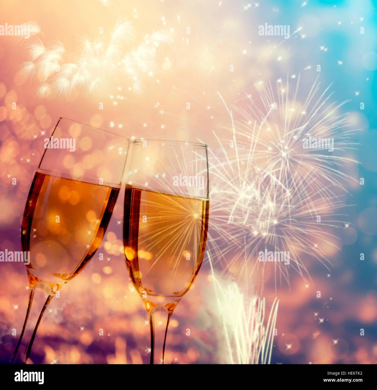 Glasses champagne fireworks new year celebration hi-res stock ...