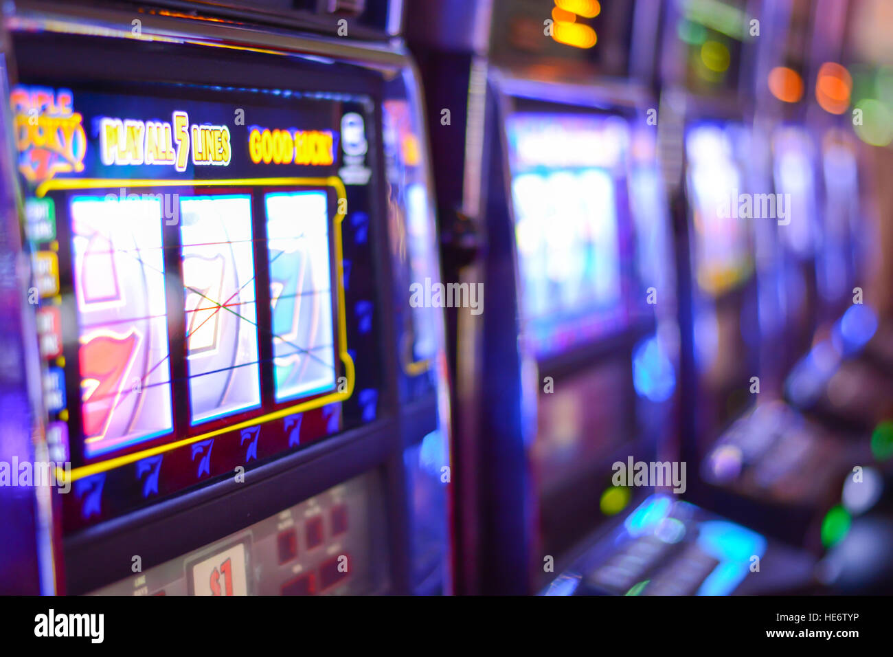 Slot machines and gambling addiction in Las Vegas Stock Photo
