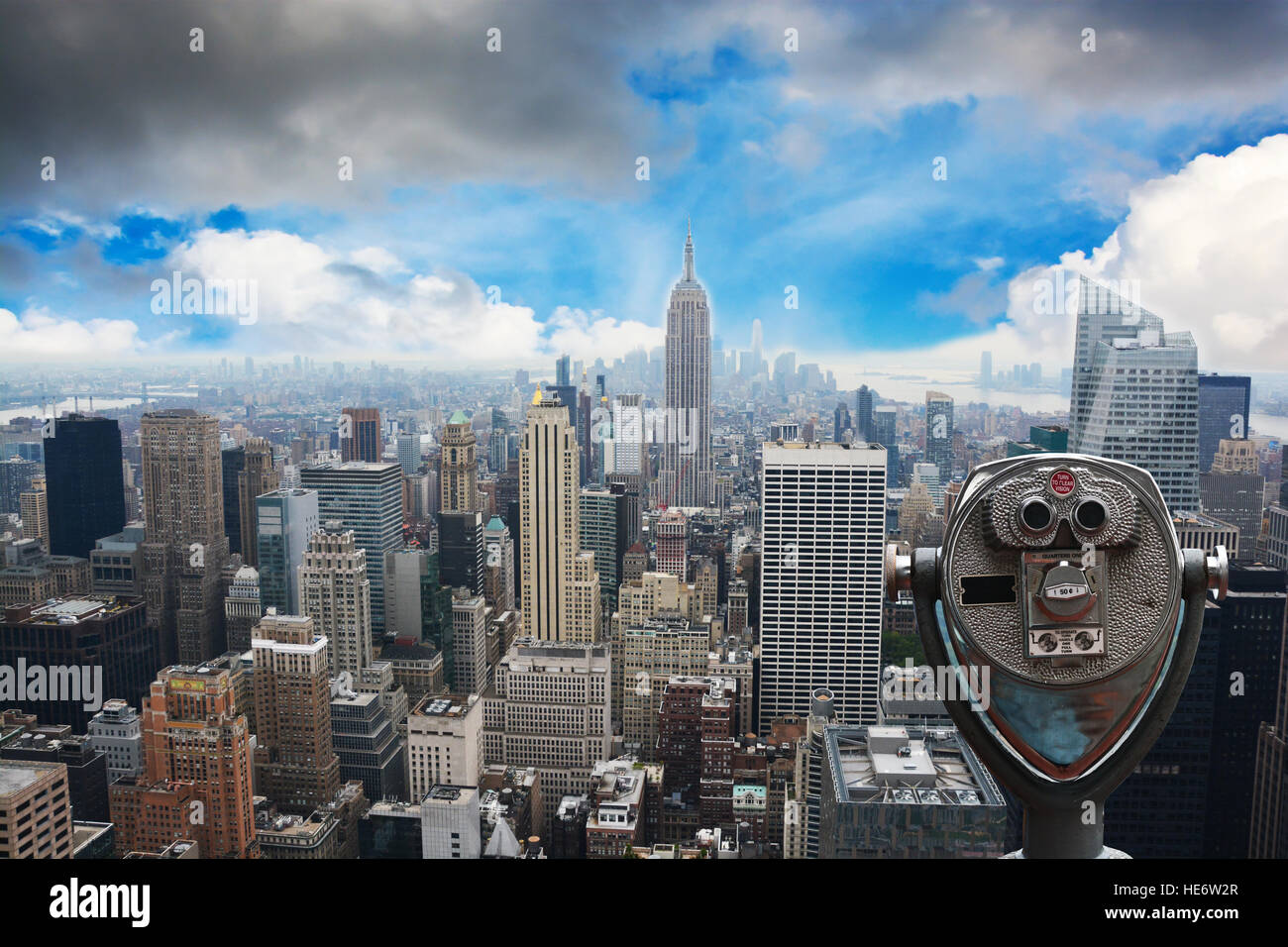 New York City skyline with beautiful clouds and blue sky Stock Photo ...