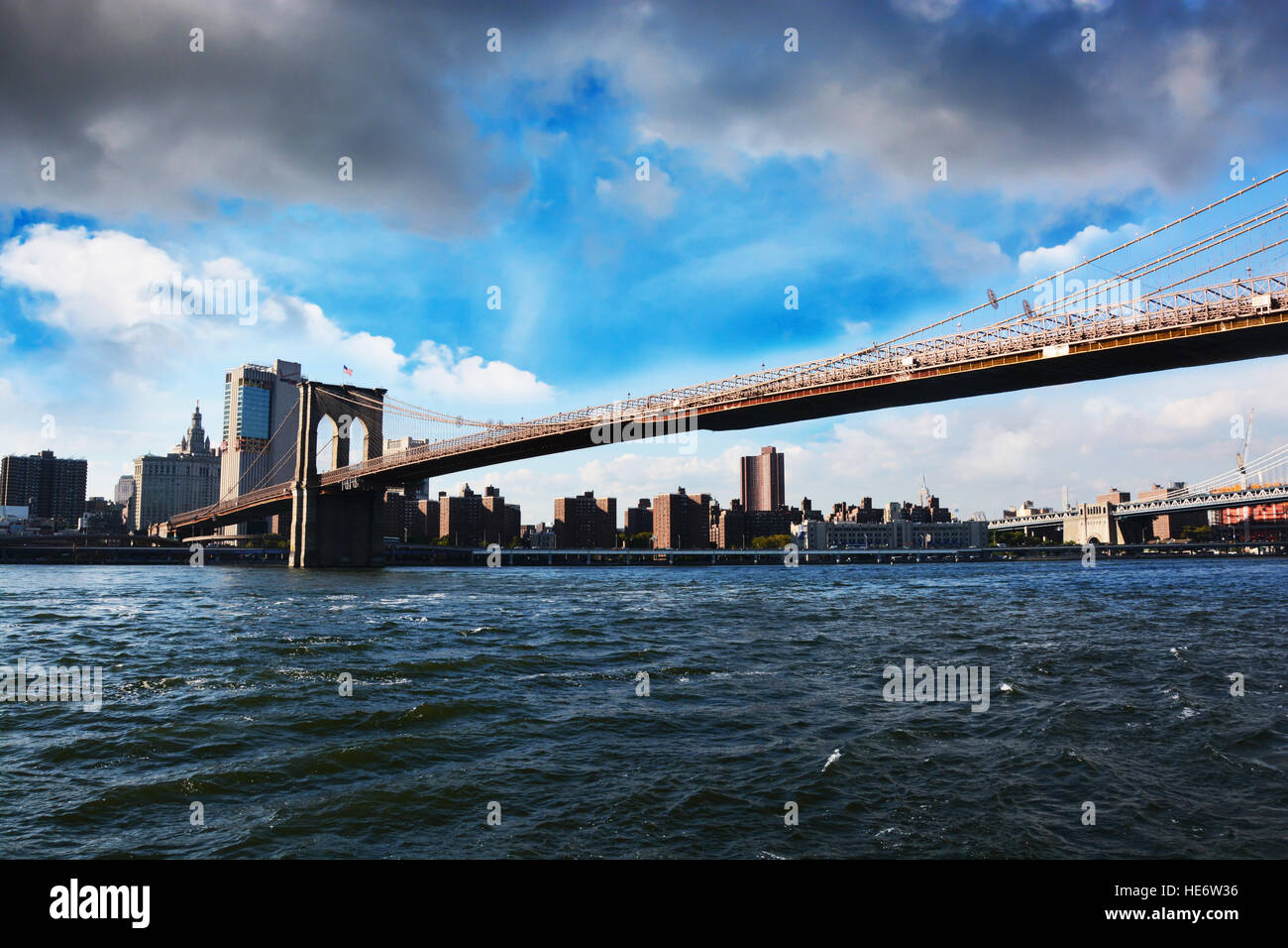 New York skyline with Brooklyn bridge view Stock Photo - Alamy