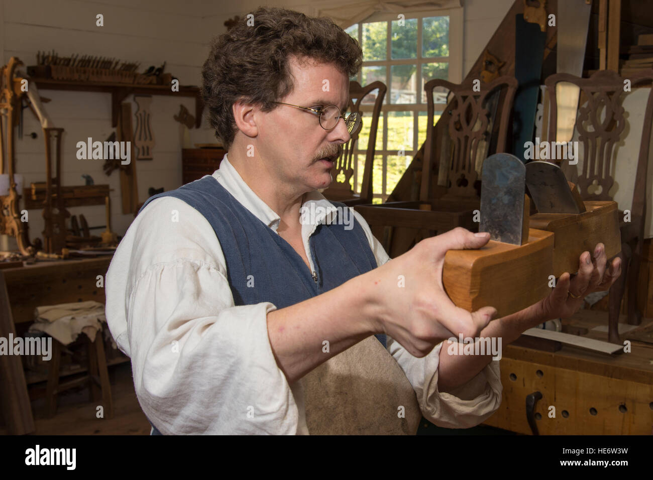 Craftsman interpreter in Colonial Williamsburg shop