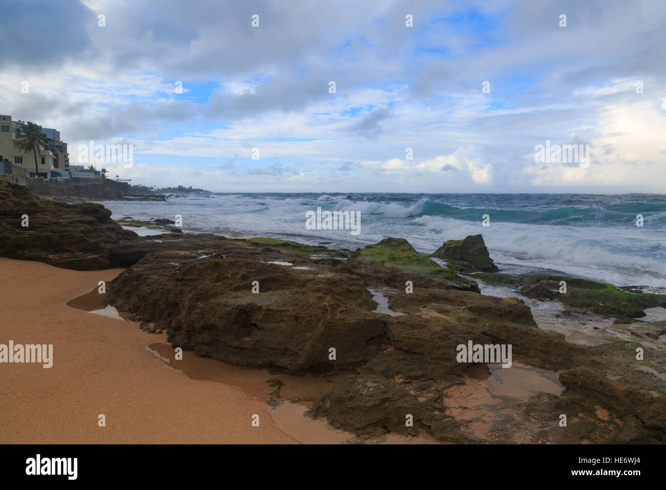 Beach landscape near condado area of San Juan, Puerto Rico. Stock Photo