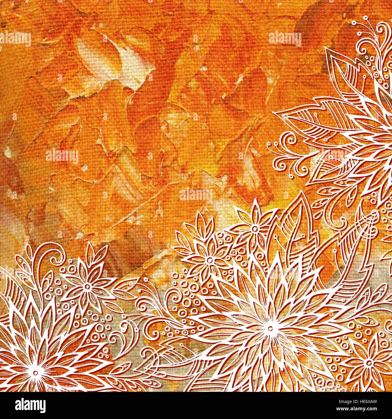 Floral Pattern on Oil Paint Painting Stock Photo