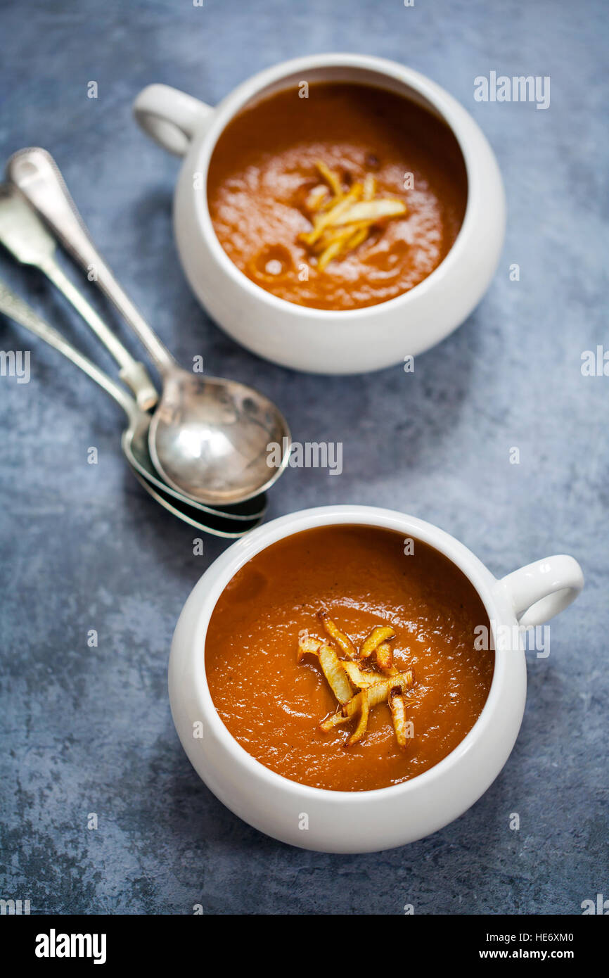 Roast carrot and ginger soup Stock Photo