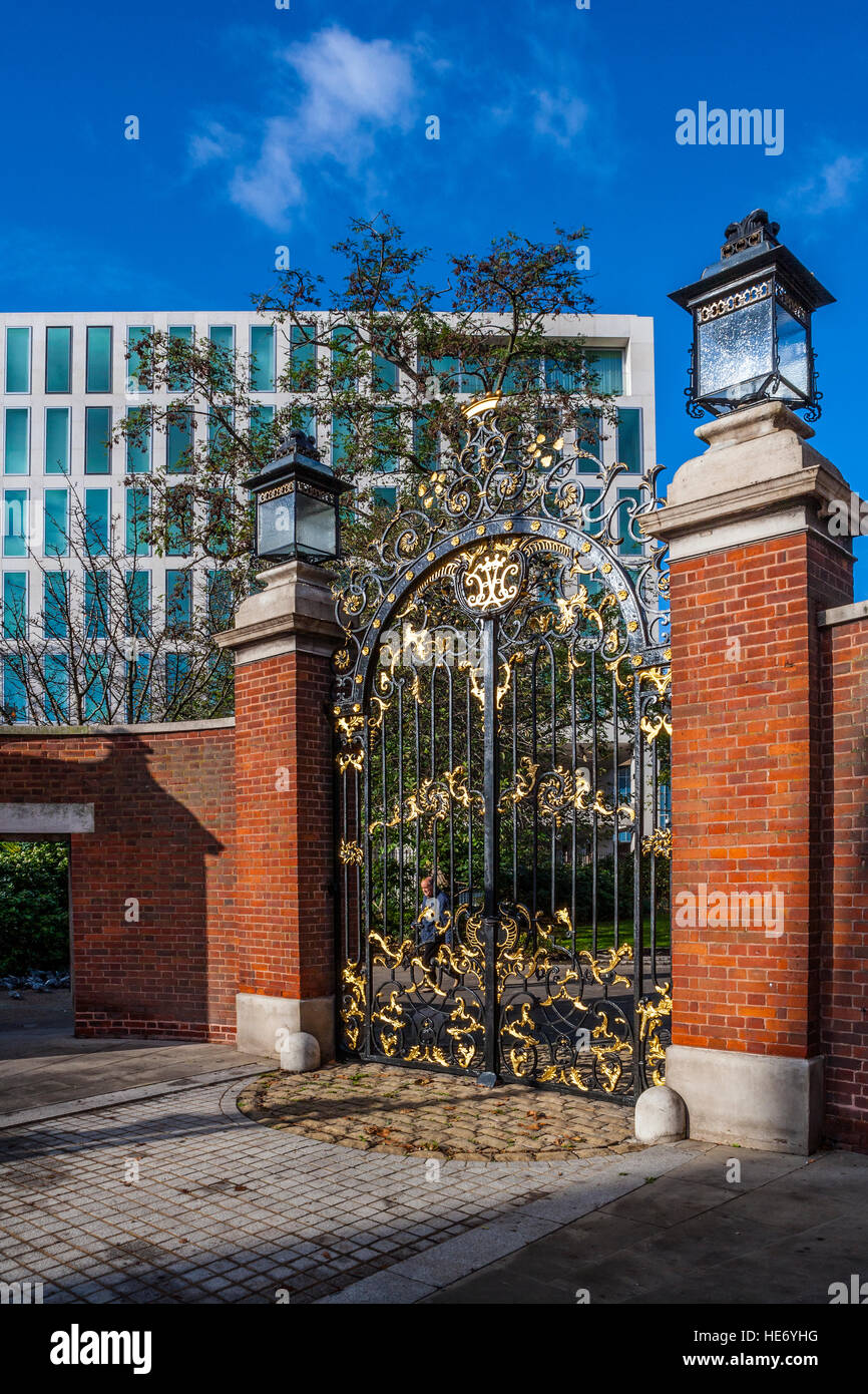 Holland Park Gates and OMA Apartment Building, Kensington, London Stock Photo