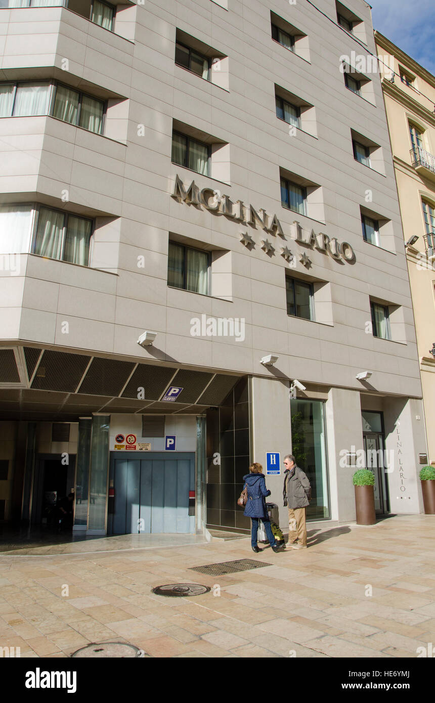 Entrance Molina Lario hotel. Luxury hotel in center of Malaga, Andalusia, Spain. Stock Photo