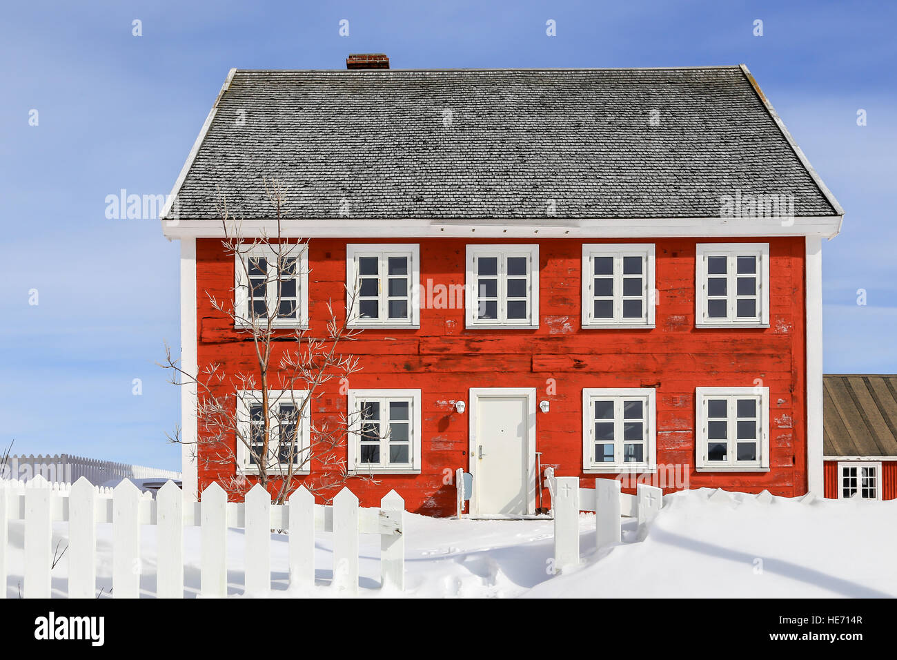 Santa Claus house and one of a few tree in Nuuk, Greenland Stock Photo