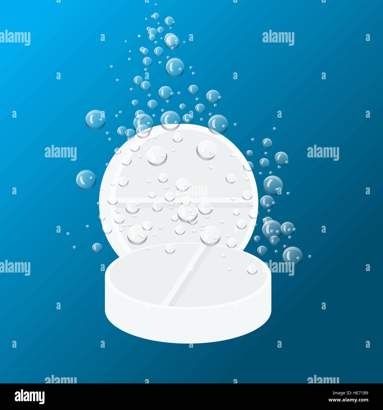 Tablet Dissolving in water drops. Vector illustration Stock Vector