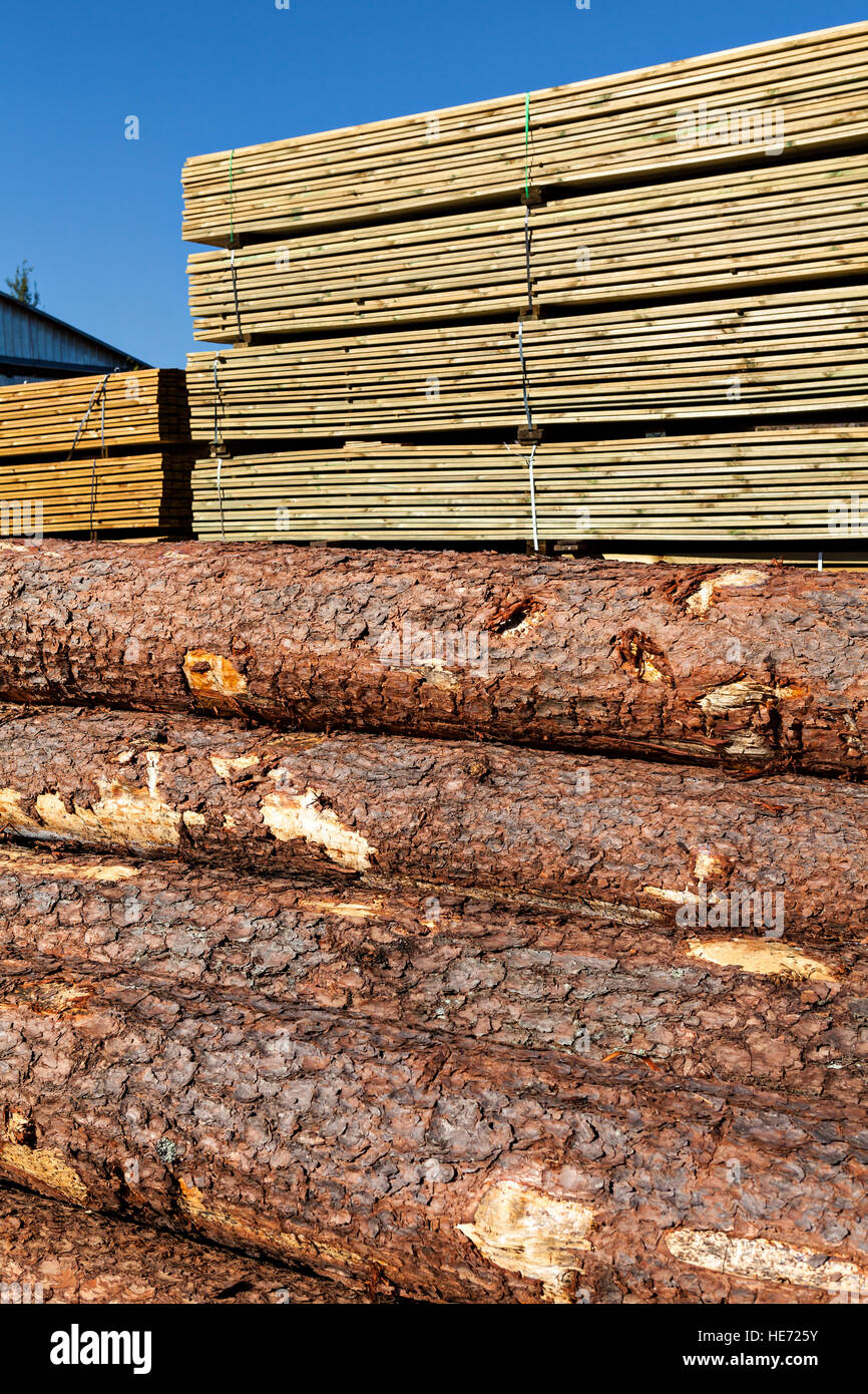 Stack of wooden beam and boards in sawmil Stock Photo Alamy
