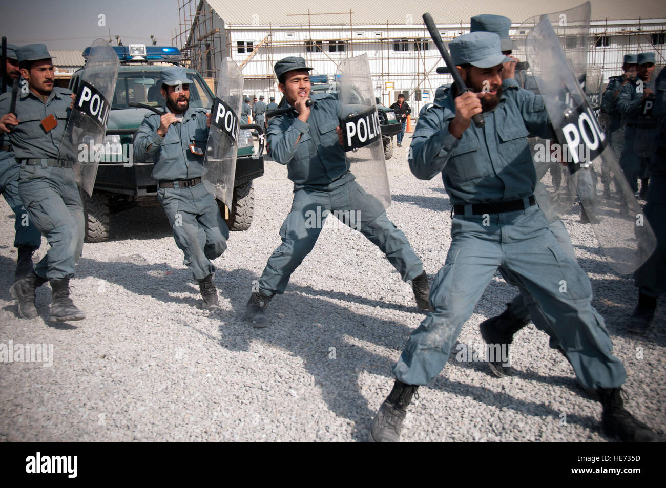 Afghan National Civil Order Police recruits conduct riot control ...