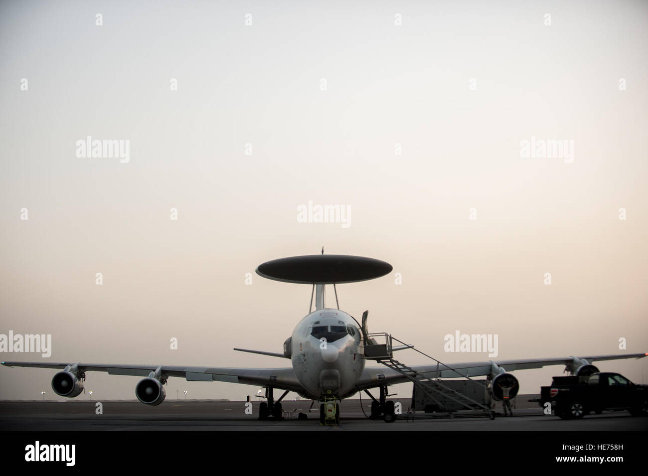 U S Air Force E 3b Sentry Airborne Warning And Control System Awacs Crew Members Prep The Jet Before Taking Off From An Undisclosed Location For A Mission In Support Of Airstrikes Against Isil