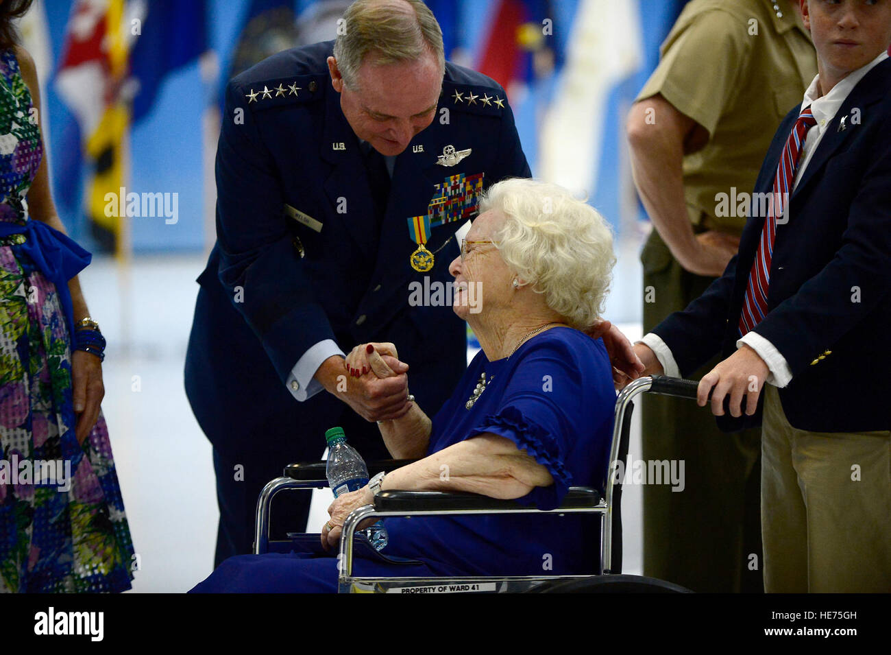 Air Force Chief of Staff Gen. Mark A. Welsh III has a moment with his mother following his retirement ceremony at Joint Base Andrews, Md., June 24, 2016.  Welsh has served as the 20th chief of staff since 2012. ( Tech. Sgt. Joshua L. DeMotts) Stock Photo