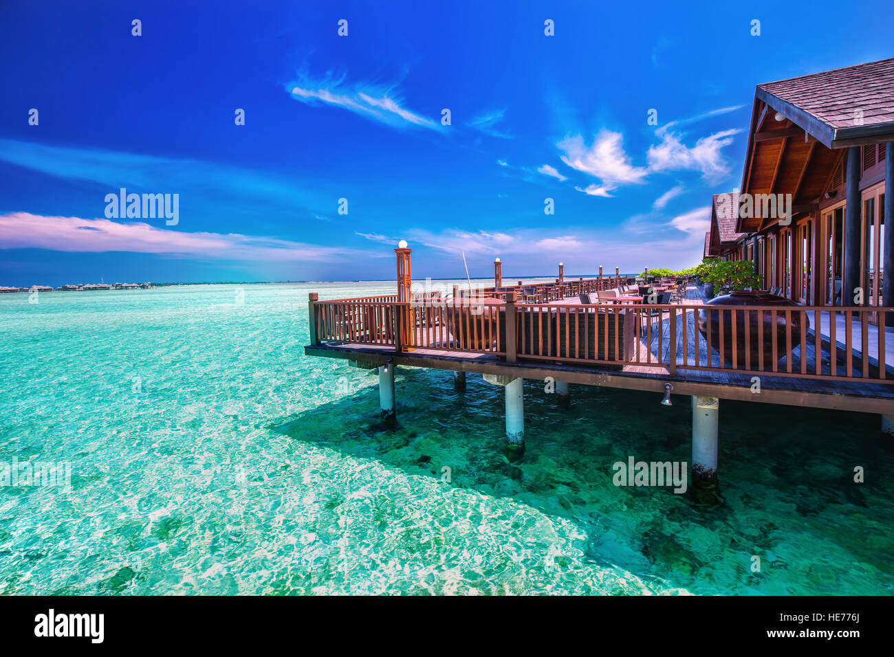 Luxurious water villa at Maldives island. Stock Photo