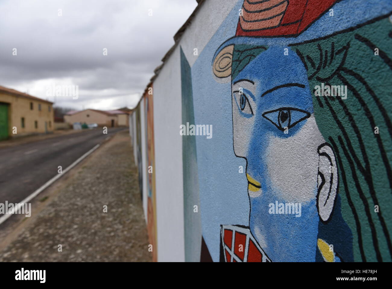 Caltojar, Spain. 17th Dec, 2016. Replicas of works by Spanish artist Pablo Picasso on a wall in Caltojar, north of Spain. © Jorge Sanz/Pacific Press/Alamy Live News Stock Photo