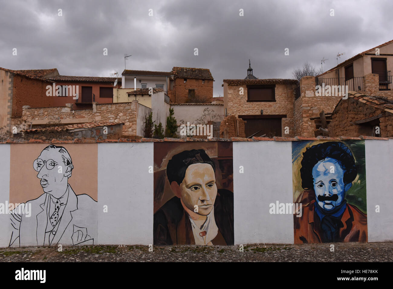 Caltojar, Spain. 17th Dec, 2016. Replicas of works by Spanish artist Pablo Picasso on a wall in Caltojar, north of Spain. © Jorge Sanz/Pacific Press/Alamy Live News Stock Photo