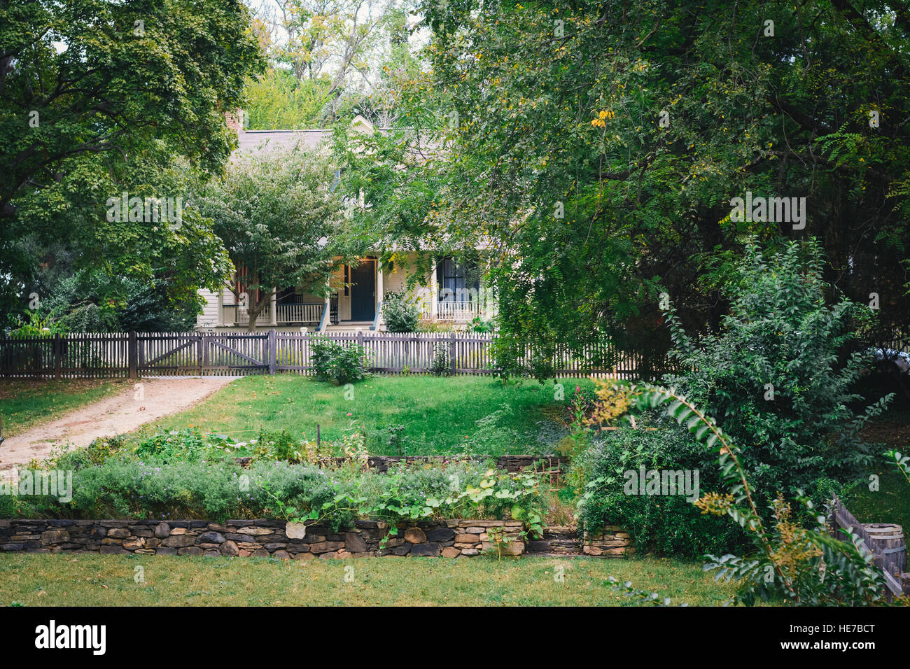 Gardens and house in the Old Salem Historic District, in WinstonSalem