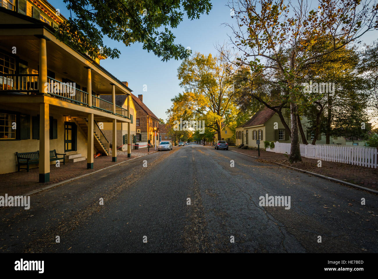 Houses along Main Street, in the Old Salem Historic District, in