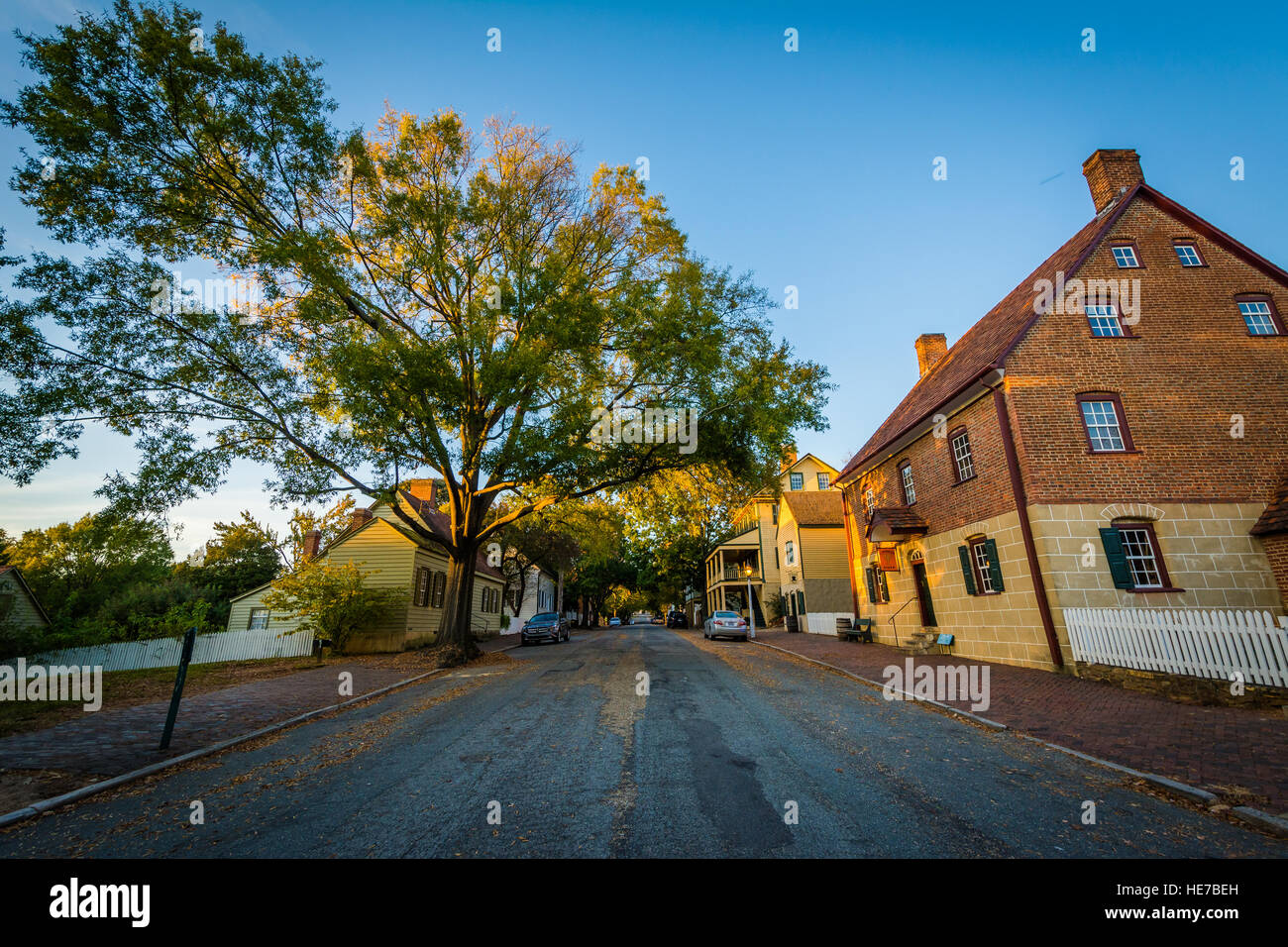 Houses along Main Street, in the Old Salem Historic District, in WinstonSalem, North Carolina