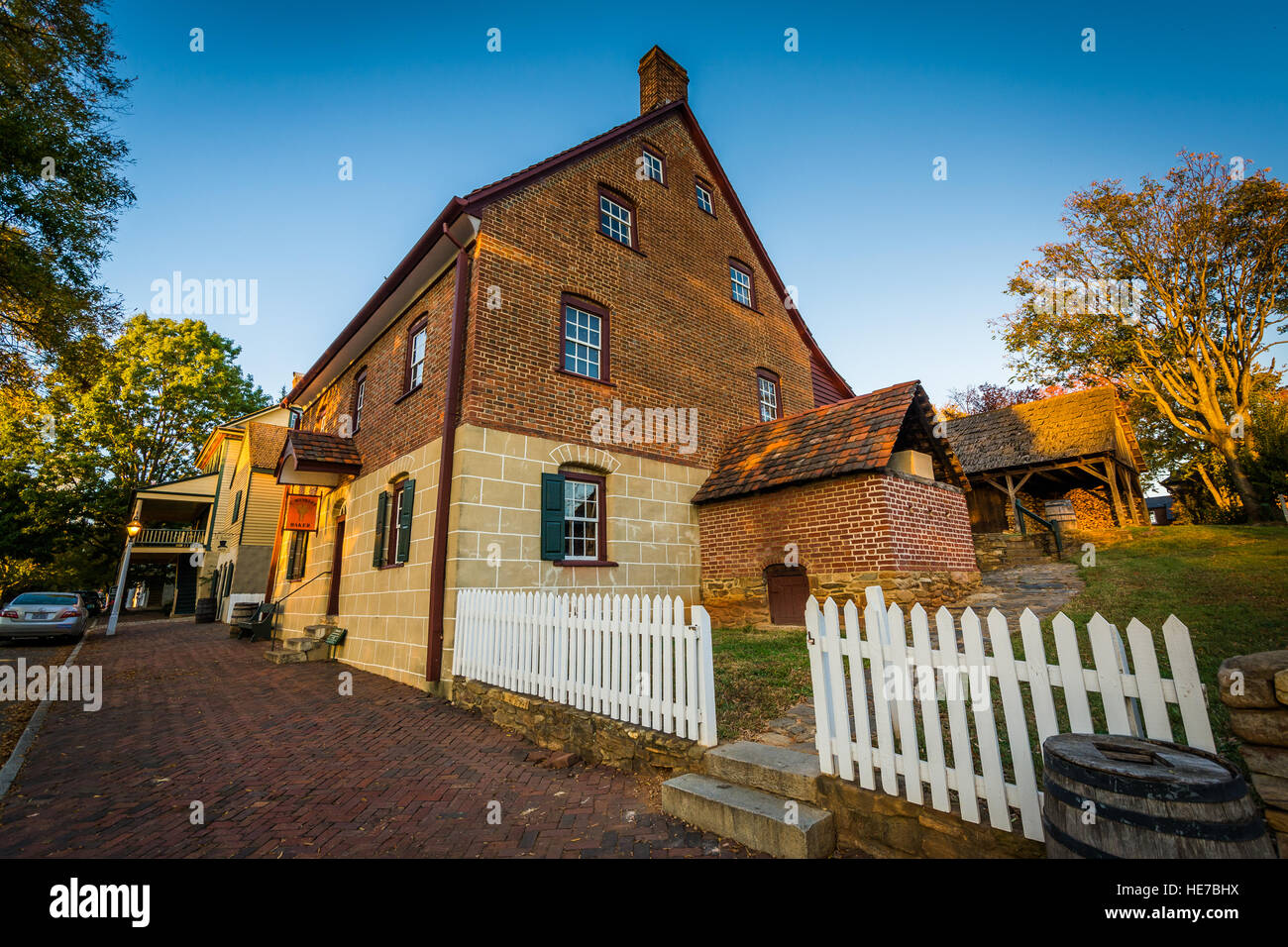 Old brick house in the Old Salem Historic District, in Winston-Salem, North Carolina. Stock Photo