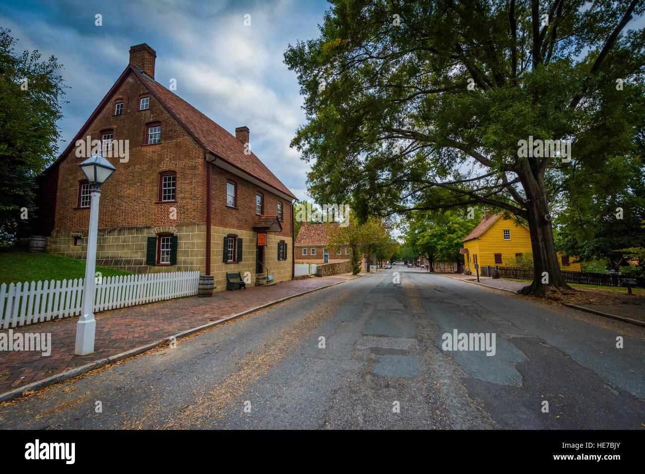 Old houses along Main Street in the Old Salem Historic District, in