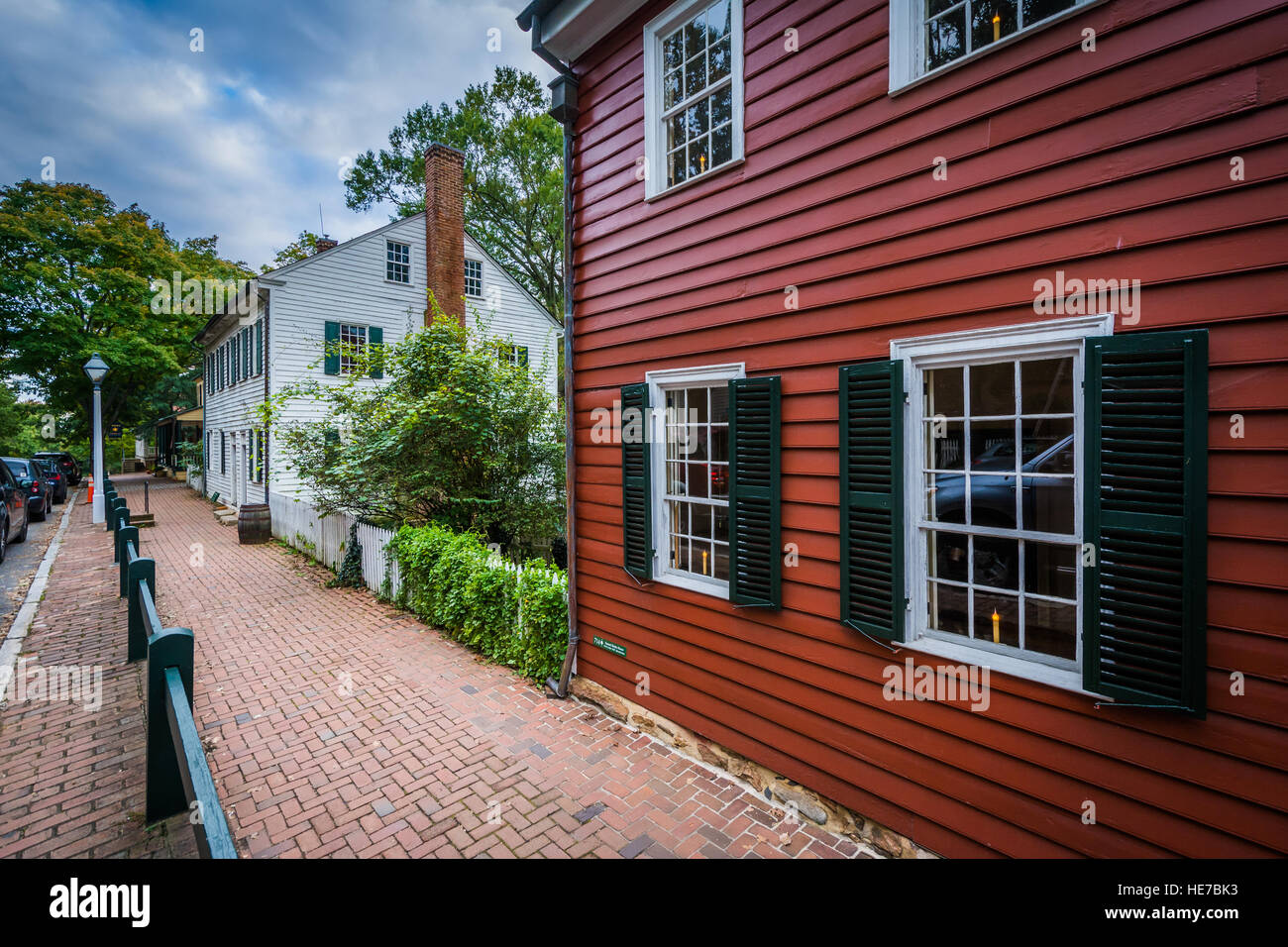 Old houses in the Old Salem Historic District, in downtown WinstonSalem, North Carolina Stock