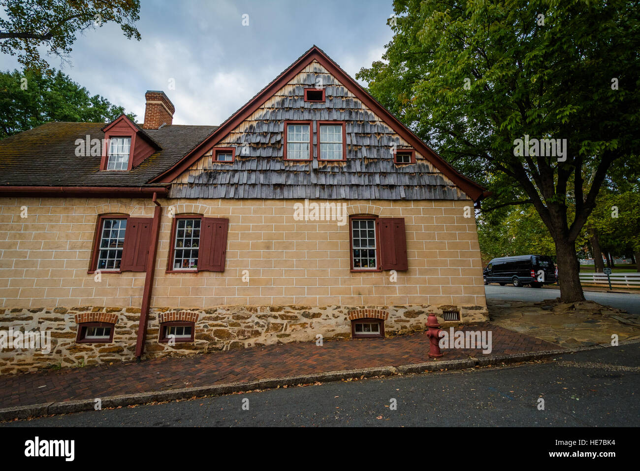 Old houses in the Old Salem Historic District, in downtown Winston