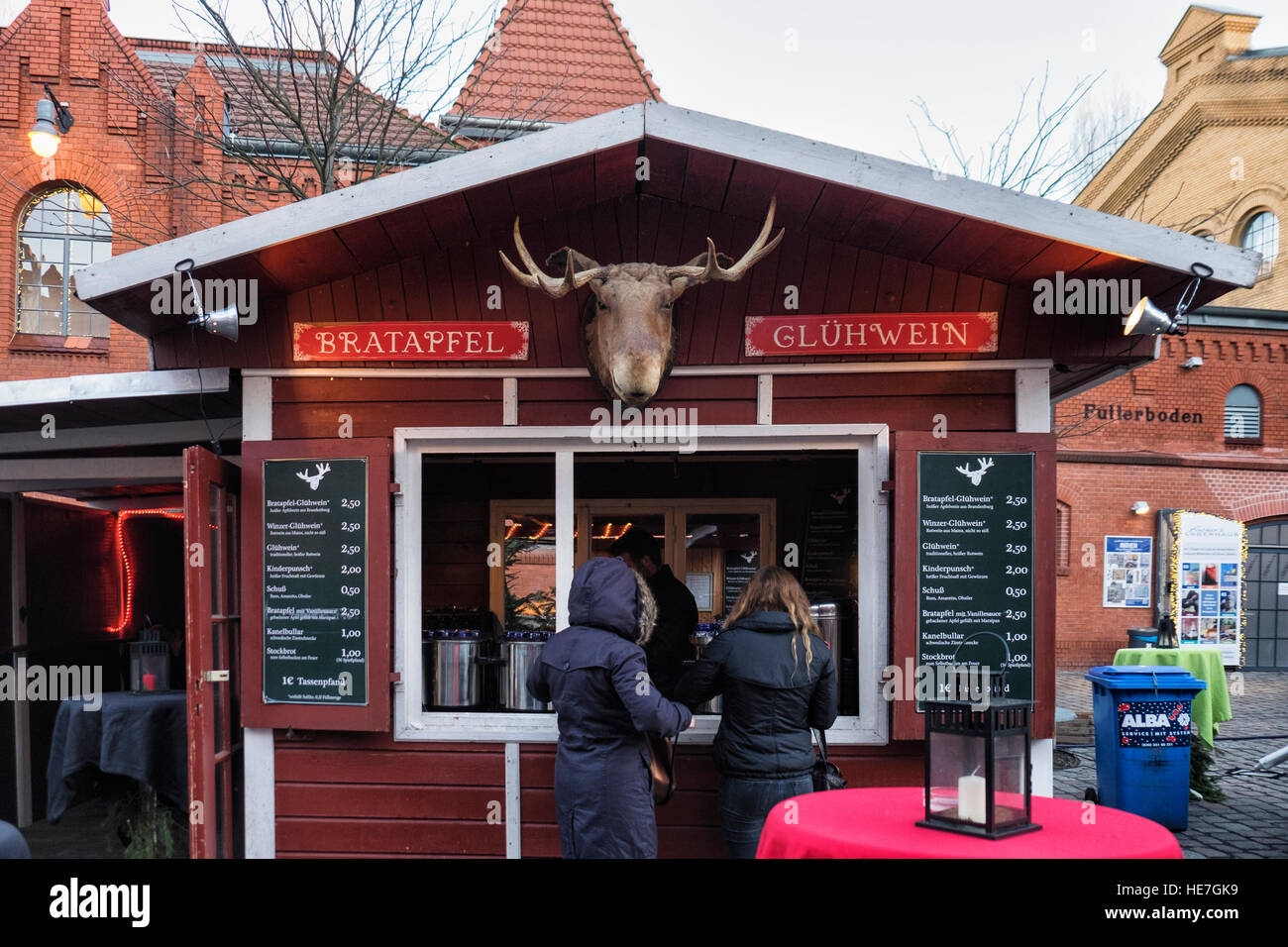 Berlin Christmas market Glühwein mulled wine stall at old brewery