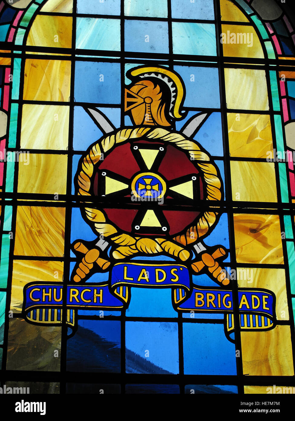 St Annes Belfast Cathedral Interior,church lads brigade stained glass Stock Photo