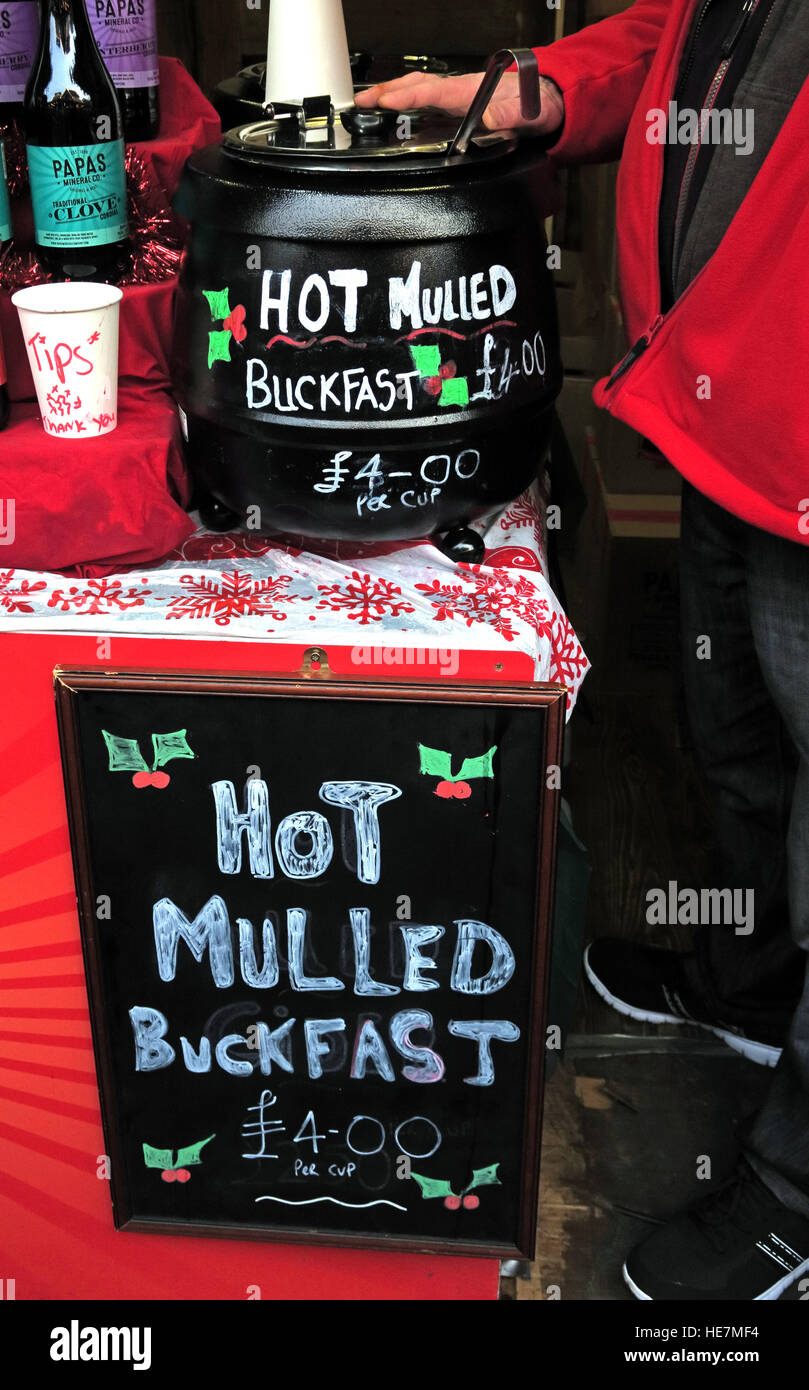 Hot Mulled Buckfast Tonic Wine Glasgow German Market, Scotland, UK Stock Photo