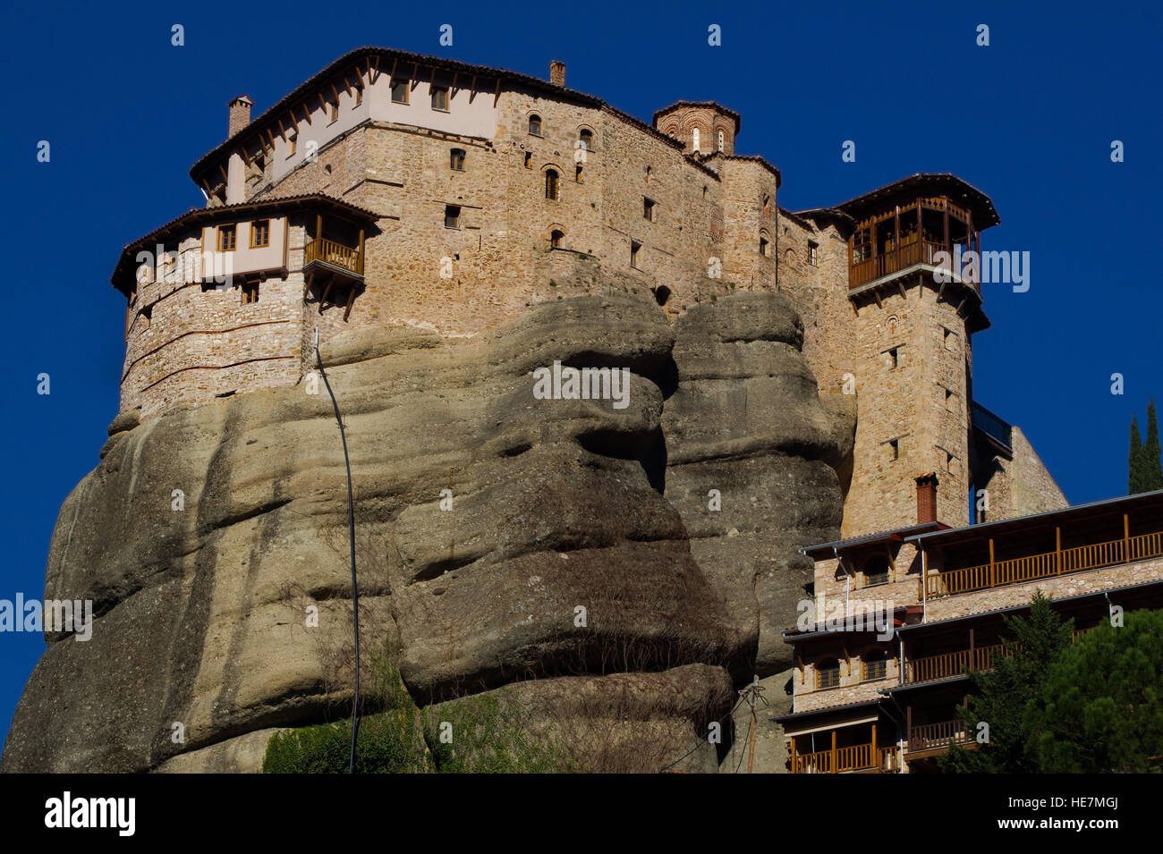 Kalampaka Hanging monastery at Meteora of Kalampaka in Greece. The Meteora area ...
