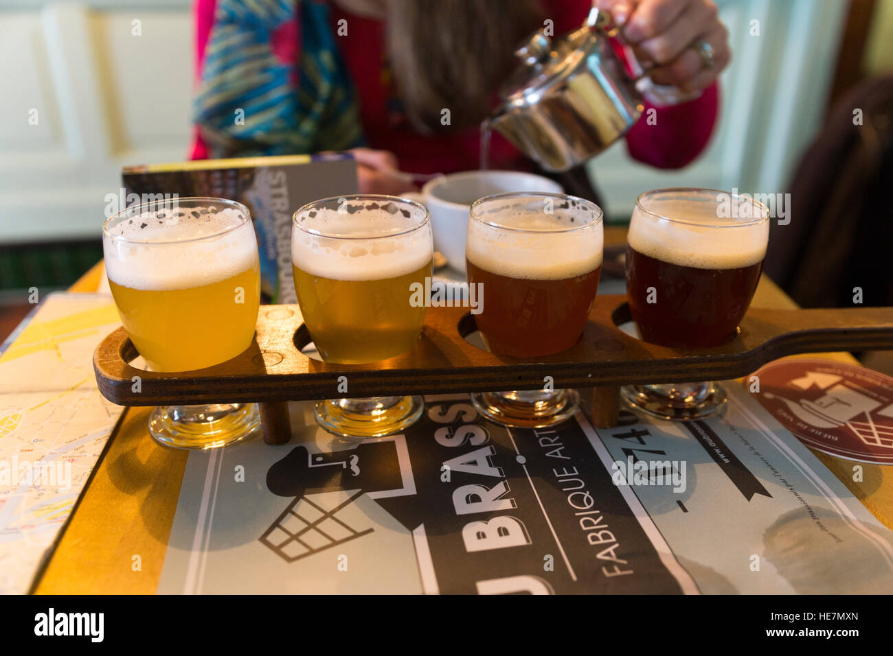 A tasting palette of four beers at Au Brasseur, Strasbourg Stock Photo Alamy